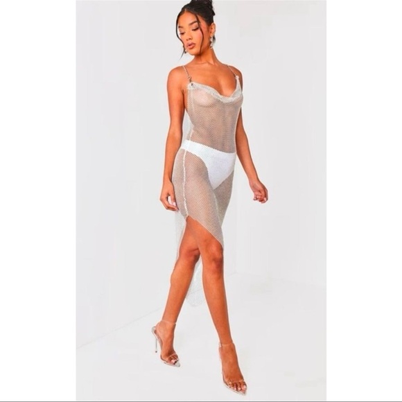 Pretty Little Thing White Diamante cowl neck dress - Picture 3 of 4